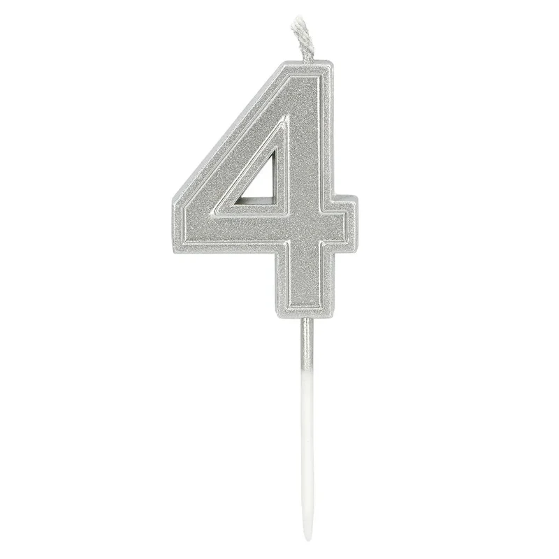 Kerze „Elegant ‚4‘“ in Silber auf Stecker (3 x 4,2 x 0,7 cm)
