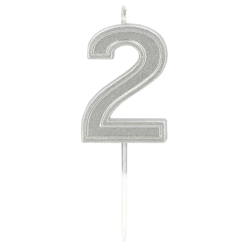 Kerze „Elegant ‚2‘“ in Silber am Stäbchen (3 x 4,2 x 0,7 cm)