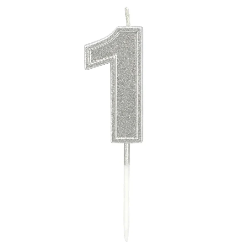 Kerze „Elegant ‚1‘“ in Silber auf Stecker (3 x 4,2 x 0,7 cm)
