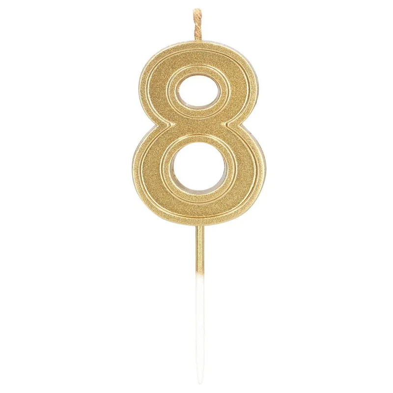 Kerze „Elegant ‚8‘“ in Gold auf einem Stäbchen (3 x 4,2 x 0,7 cm)
