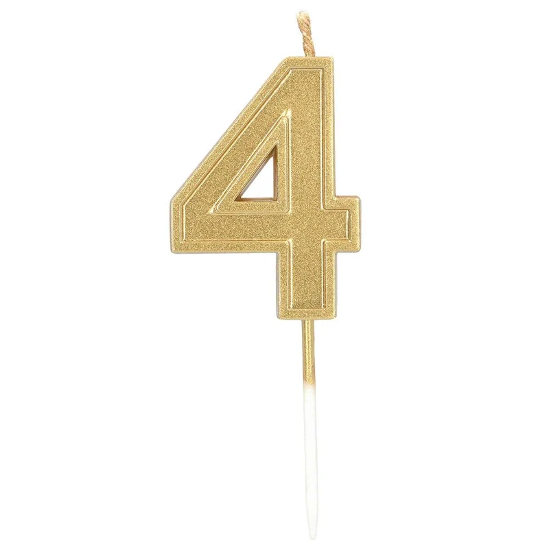 Kerze „Elegant ‘4’“ in Gold auf einem Stäbchen (3 x 4,2 x 0,7 cm)