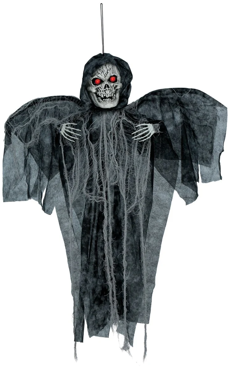 Halloween-Skelett, schwarz, mit Licht, Sound und Bewegung, 90 cm