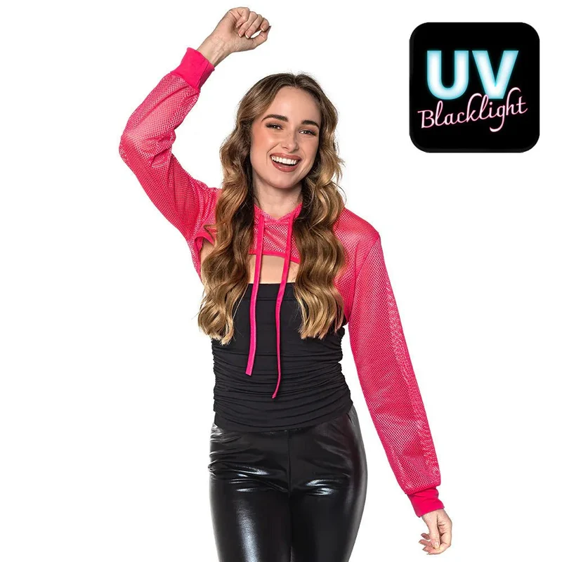 Fischernetz-Strickjacke Neonrosa