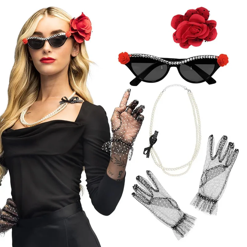 Schwarz-rotes Vintage-Accessoire-Set, 3-teilig