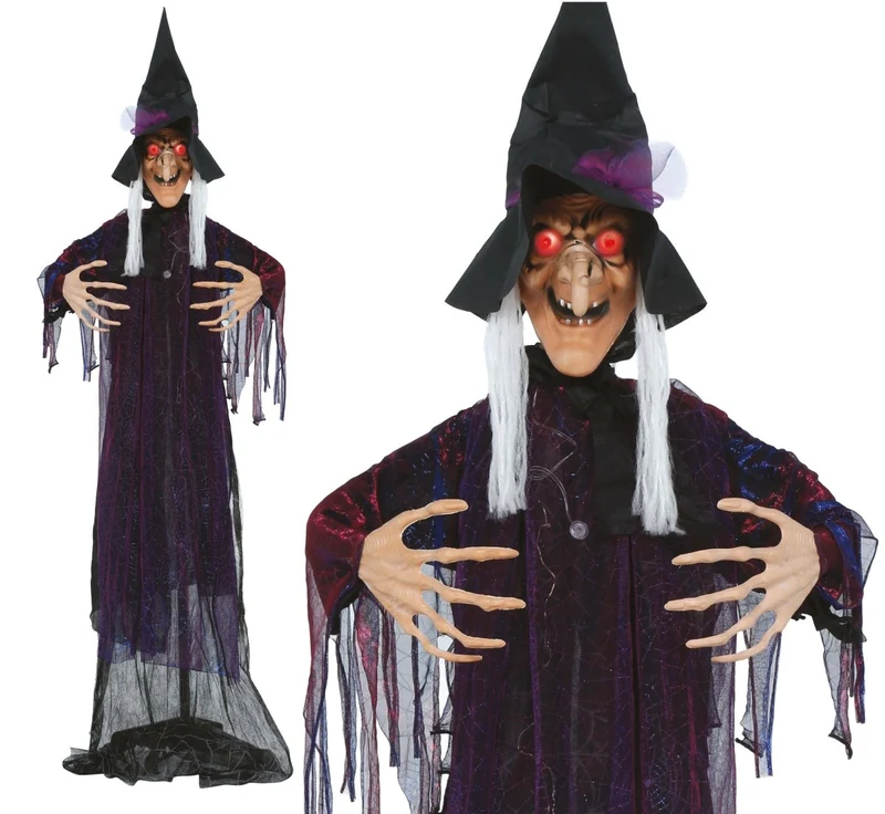 Halloween-Pop-Hexe mit Sockel, Licht und Sound, 1,8 m