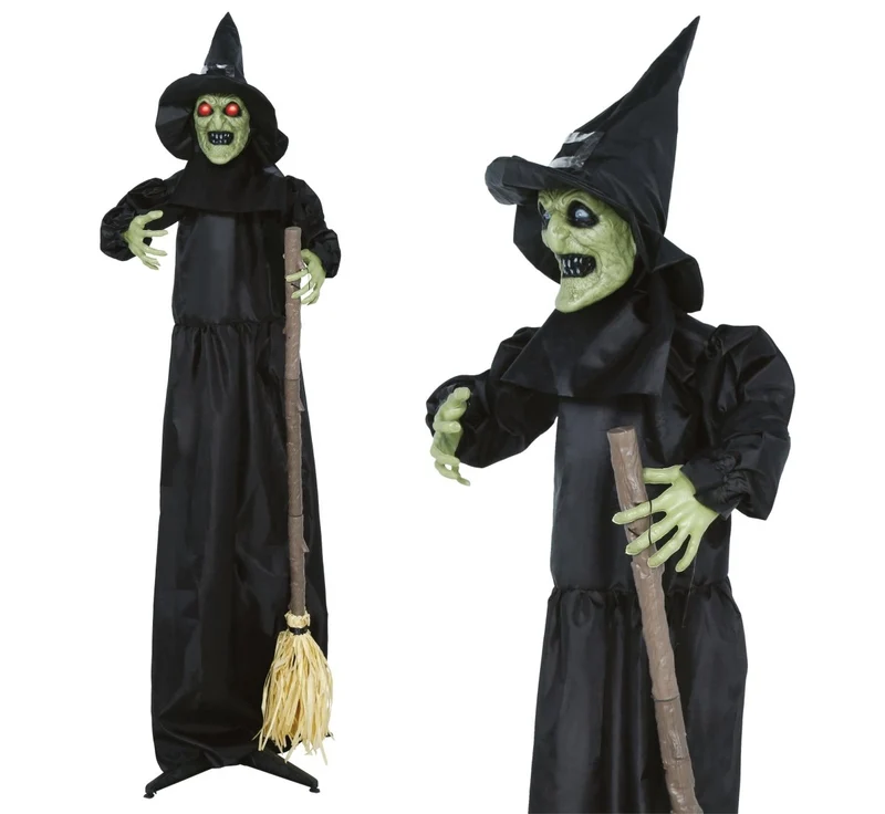 Halloween-Pop-Vogelscheuche „Hexe“ mit Licht, Sound und Bewegung, 1,85 m