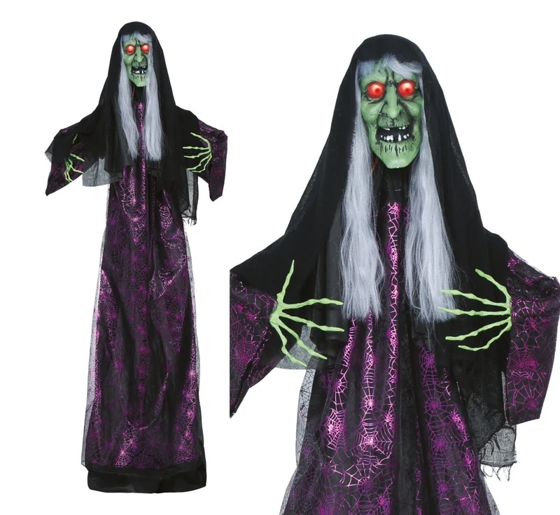 Halloween-Pop-Horror-Hexe mit Licht, Sound und Bewegung, 1,85 m
