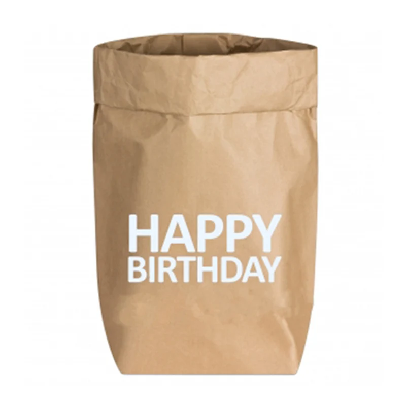 Papiertüte Natur Happy Birthday Weiß