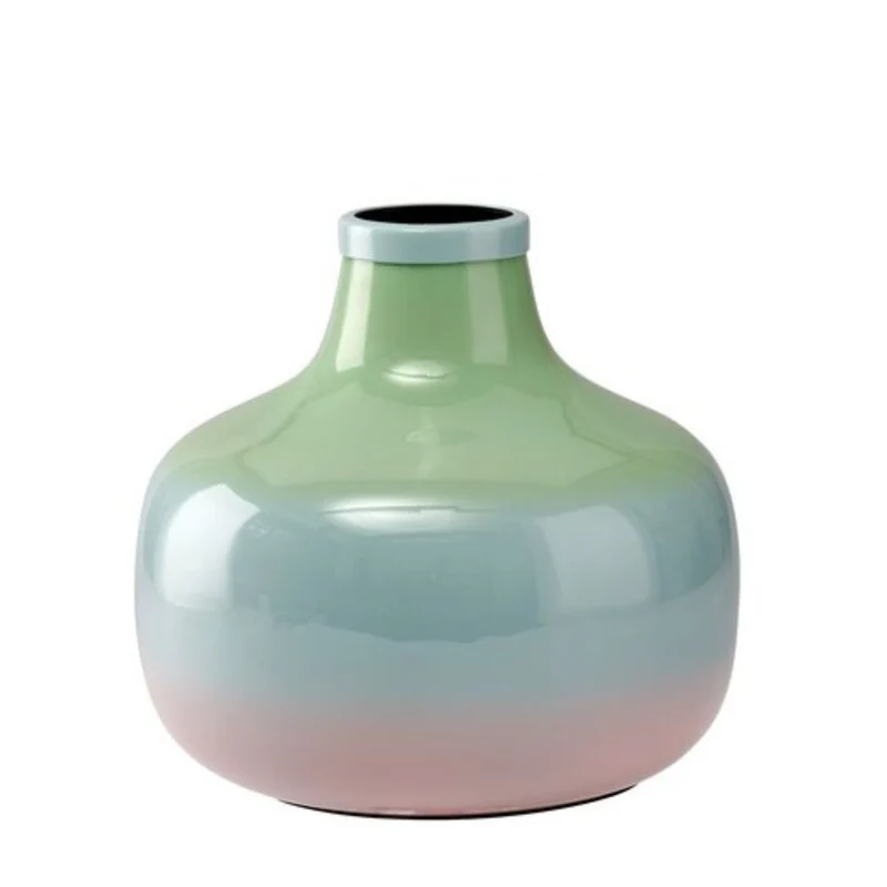 Vase Metall bauchig grün-blau-rosa 22 cm