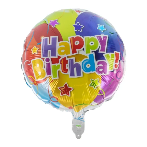 Happy Birthday Helium-Ballon, bunt, rund, leer, 45 cm