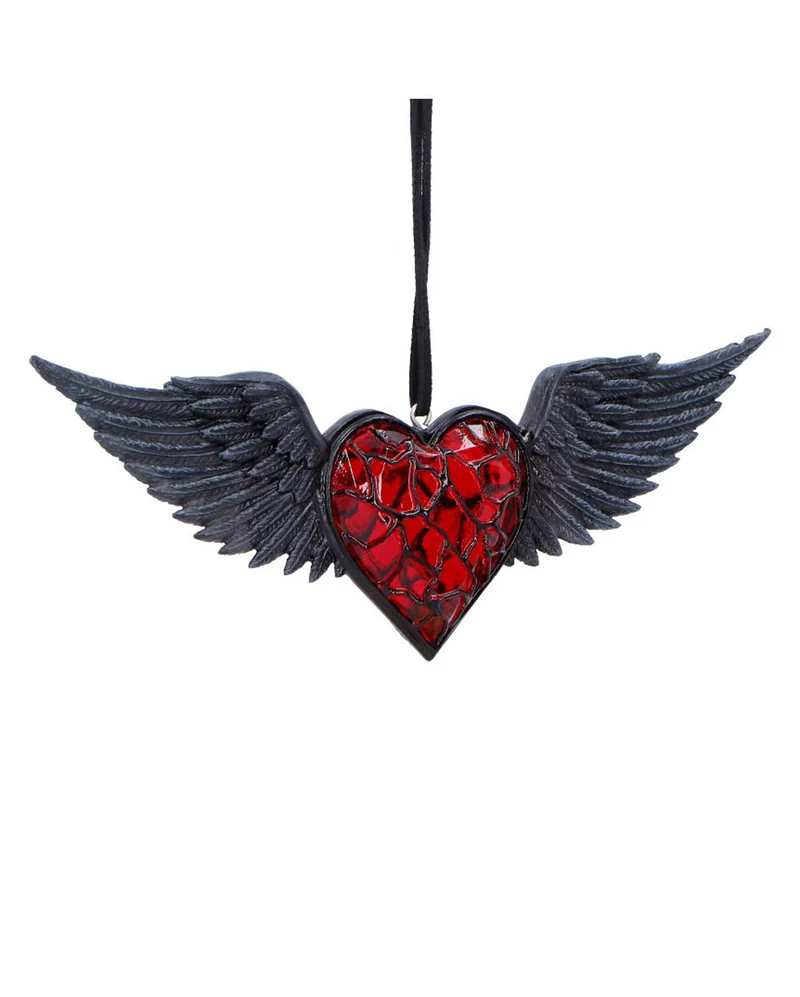 Rotes Herz mit Schwarzen Flügeln Hänge Ornament 6cm