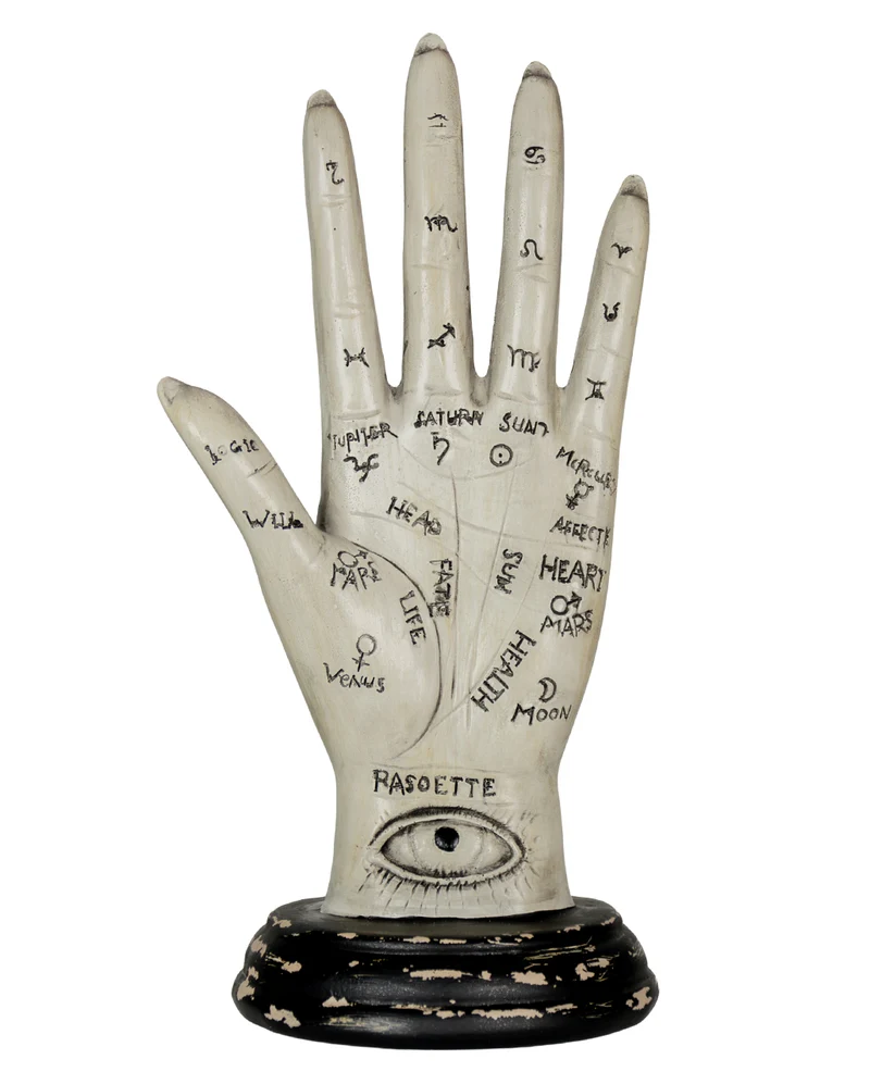 Palmistry Wahrsage Hand mit Antik Sockel 20cm