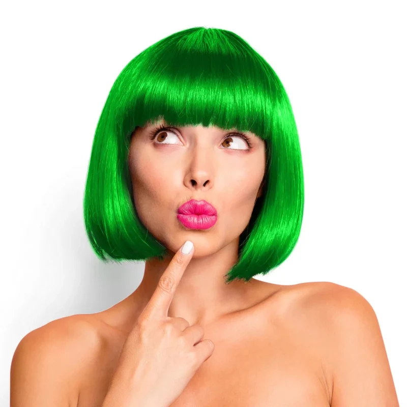 Grüne Perücke mit Pony im Bob-Stil