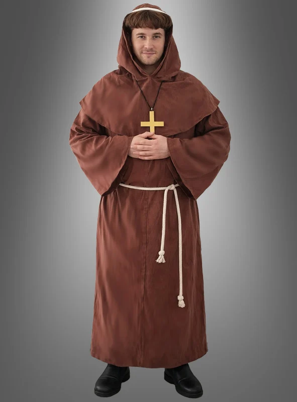 Mönchskutte mit Perücke und Kreuz S-6XL