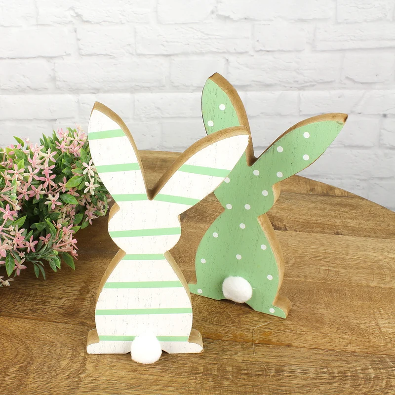 2er Set Deko Osterhase Weiß Grün