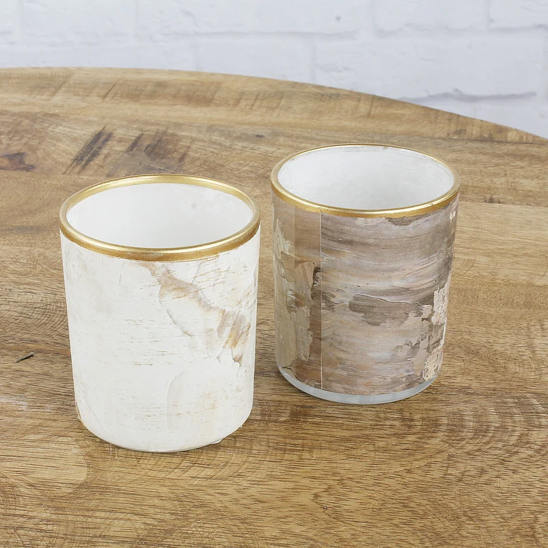 2er Set Teelichthalter Glas Braun Gold