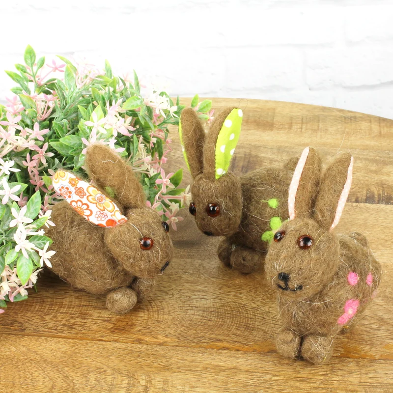 3er Set Filzosterhase mit bunten Ohren