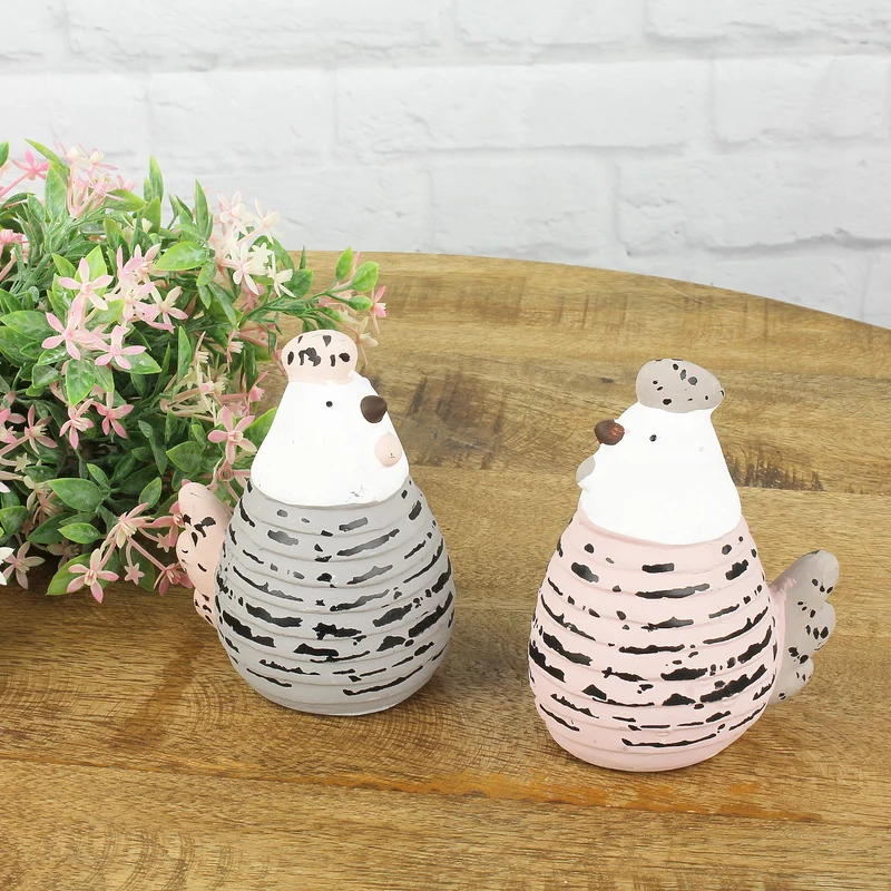 2er Set Huhn Keramik Grau Rosa