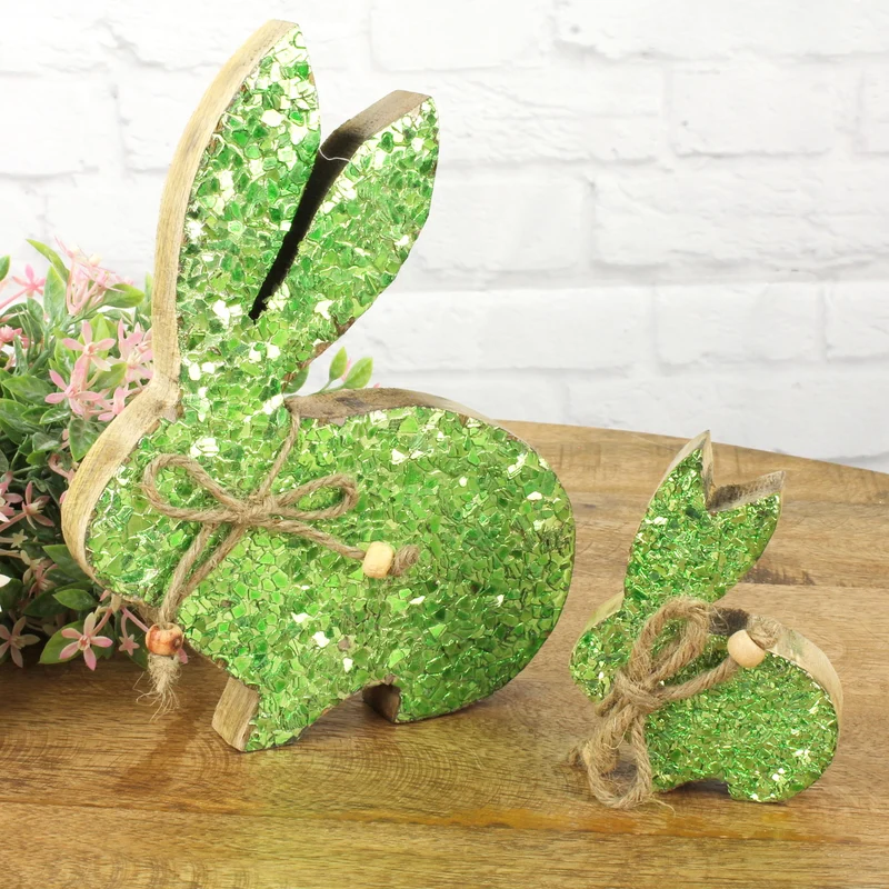 2er Set Osterhase Holz Grün Mosaik