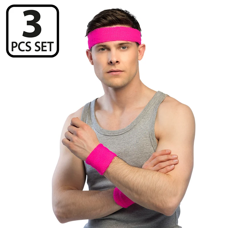 Neonroze Zweetbandjes Set – Hoofdband & 2 Polsbandjes (UV)