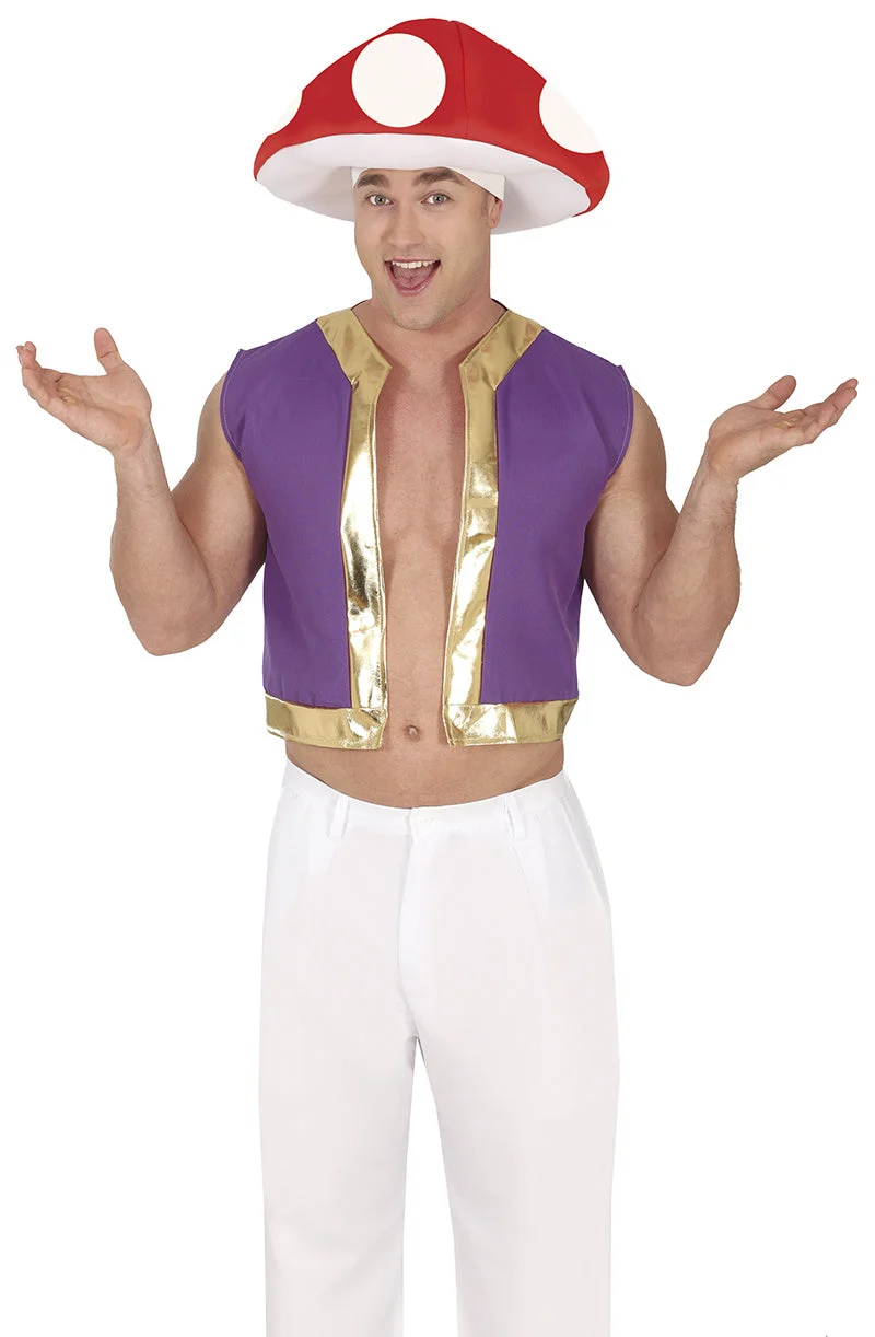 Toad Paddestoel Kostuum Heren – Super Mario Outfit met Hoed & Vest - One Size