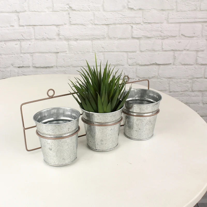 3er Set Blumentopf zum hängen Zink Silber