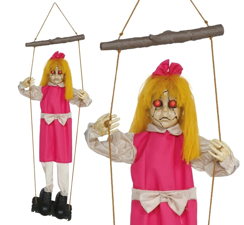 Halloween-Pop-Hängefigur „Mädchen“ mit Licht, Sound und Bewegung, 105 cm