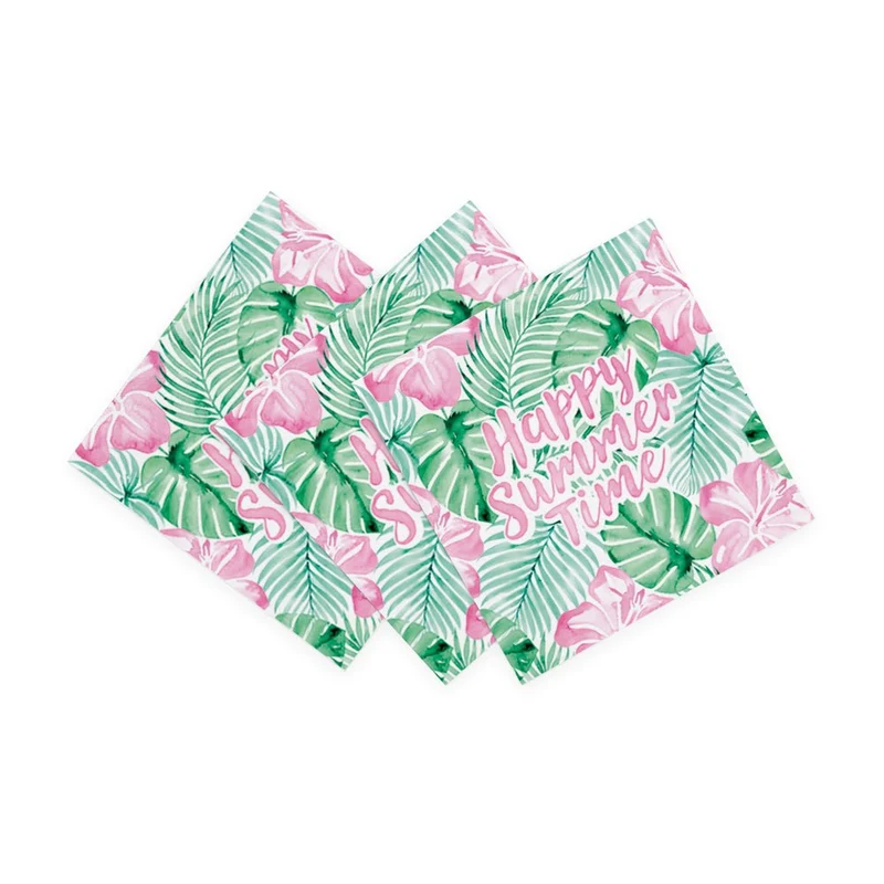 Grün-rosa Servietten „Happy Summer Time“, 33 cm, 20 Stück