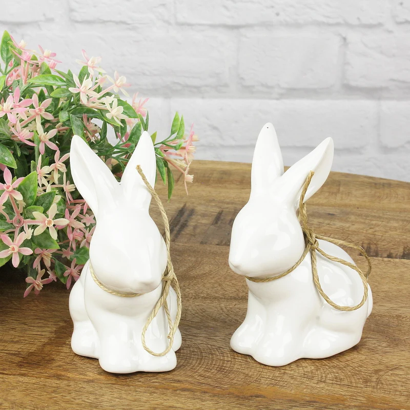 2er Set Osterhase Keramik weiß