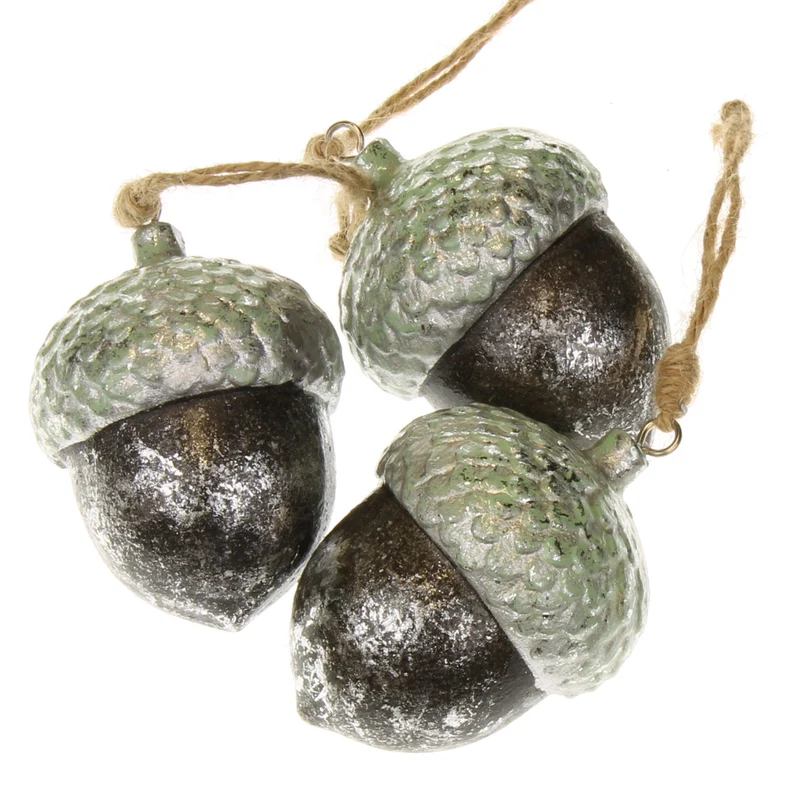 3er Set Dekoeichel 5,5 cm Silber Grün