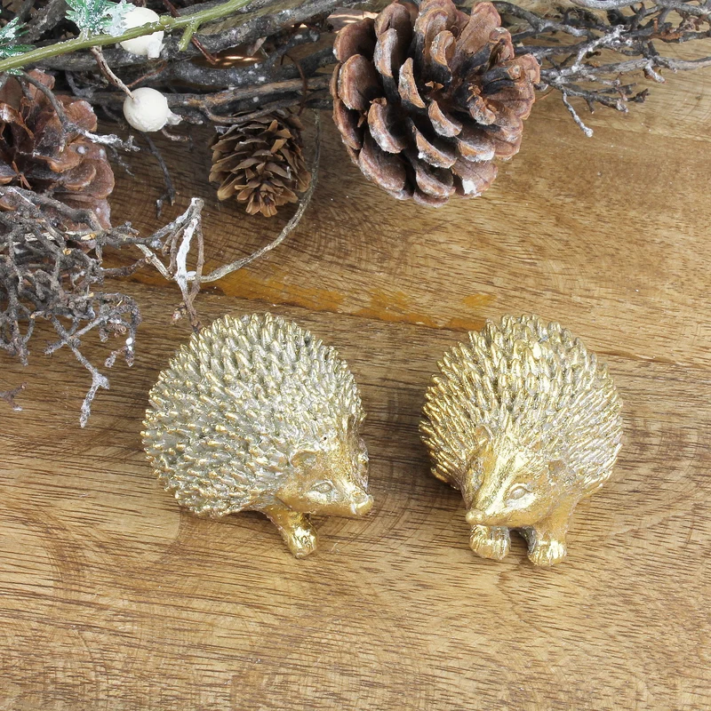 2er Set Deko Igel antikgold klein