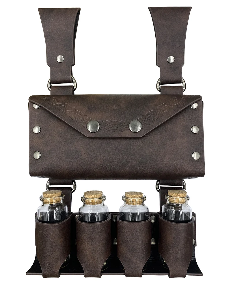 Braune Alchemie Gürteltasche mit 4 Zaubertrankflaschen