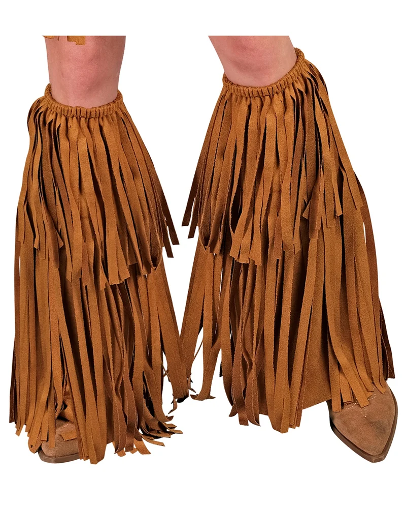 Braune Stiefelstulpen mit Fransen