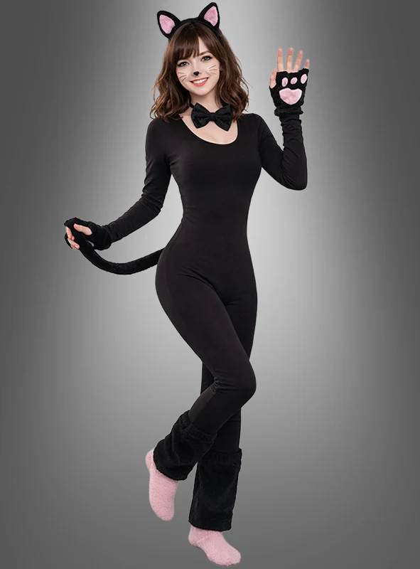 Schwarze Katze Kostüm Set 7-teilig