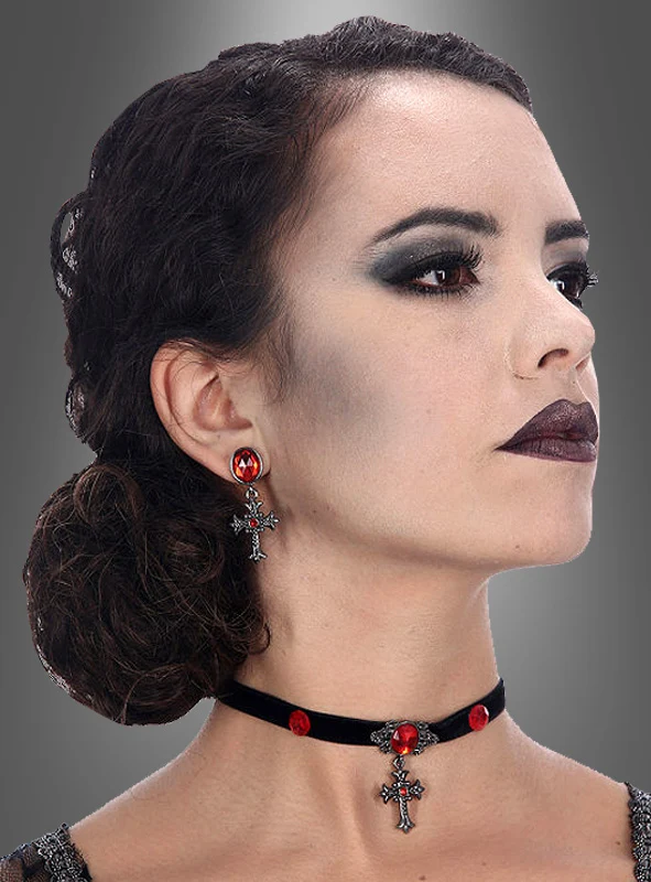 Halloween Schmuck Kreuze mit roten Edelsteinen