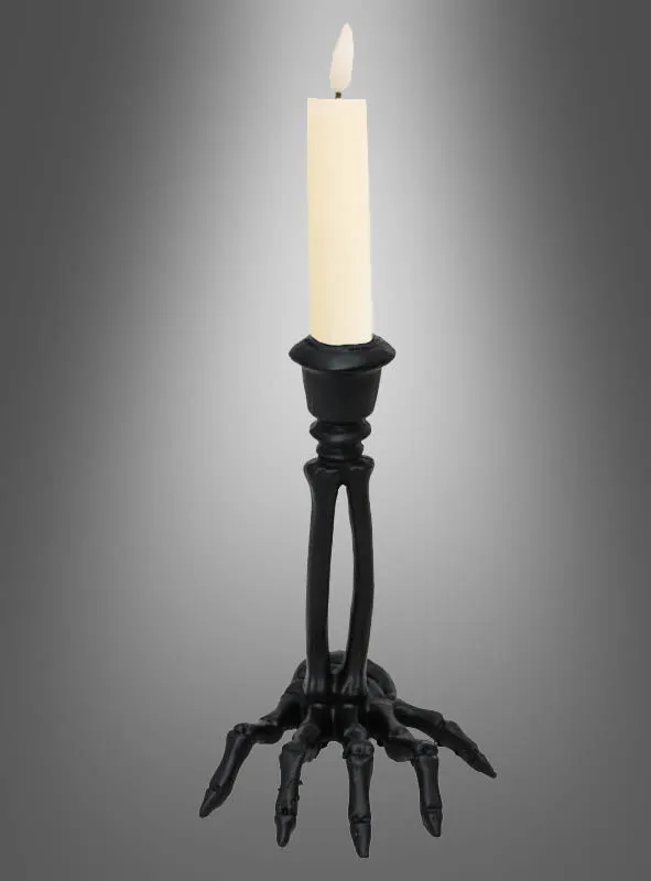 Skeletthand Kerzenständer Resin schwarz 16cm