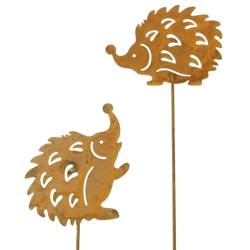 2er Set Gartenstecker Igel Rost