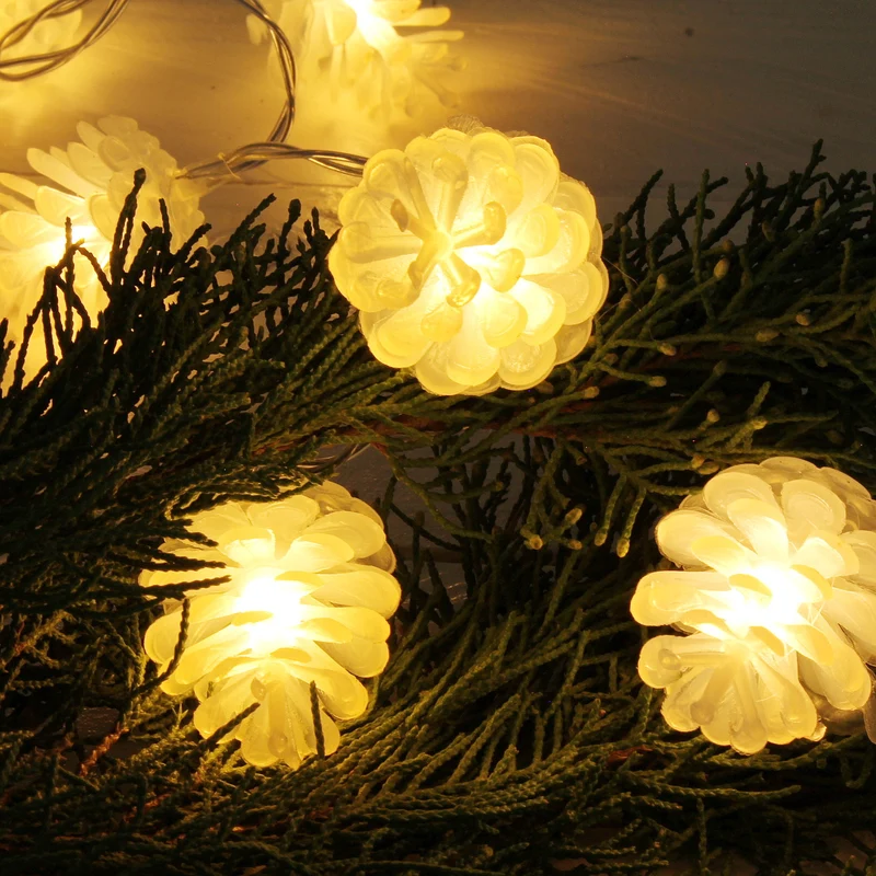 2er Set LED Lichterkette Tannenzapfen Weiß Warmweiß