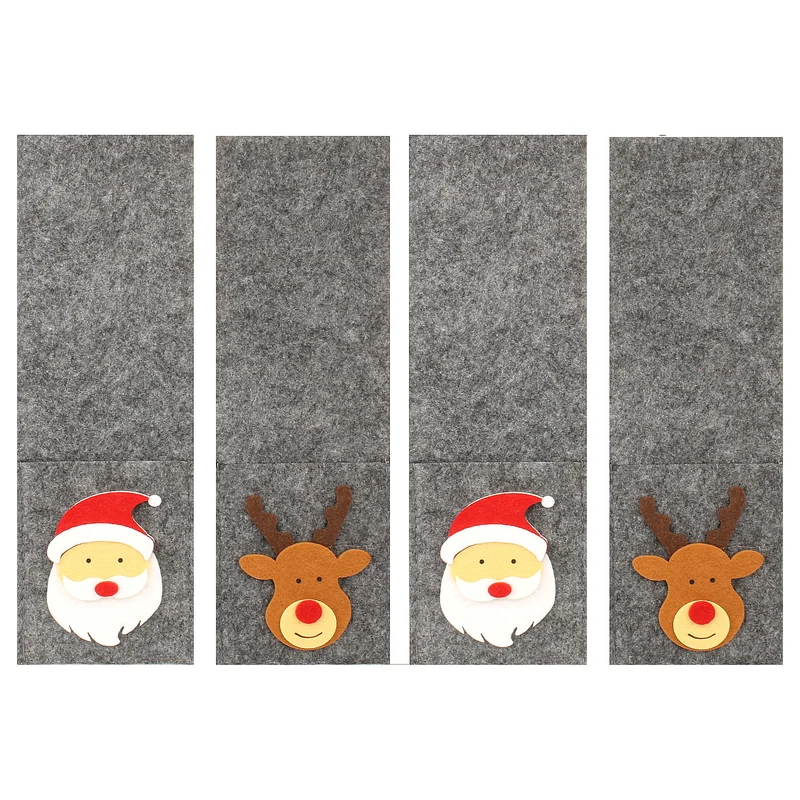 Bestecktasche Filz grau - Rentier & Santa Set mit 4