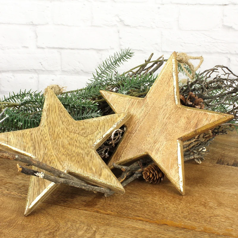 2er Set Stern Mangoholz gold 19 cm
