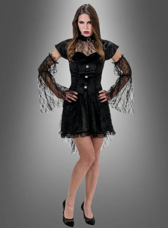 Schwarzes Vampir Kleid Bella mit Spitze