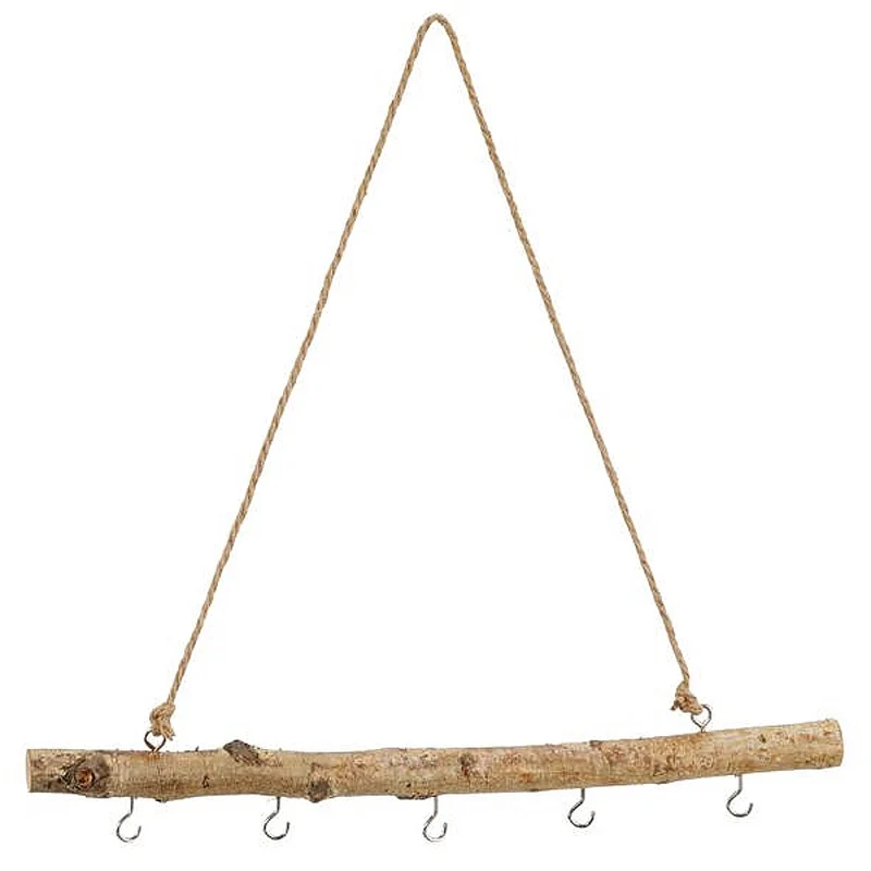 Deko Holz Stange zum Hängen mit Haken / 50 cm / Birkenholz