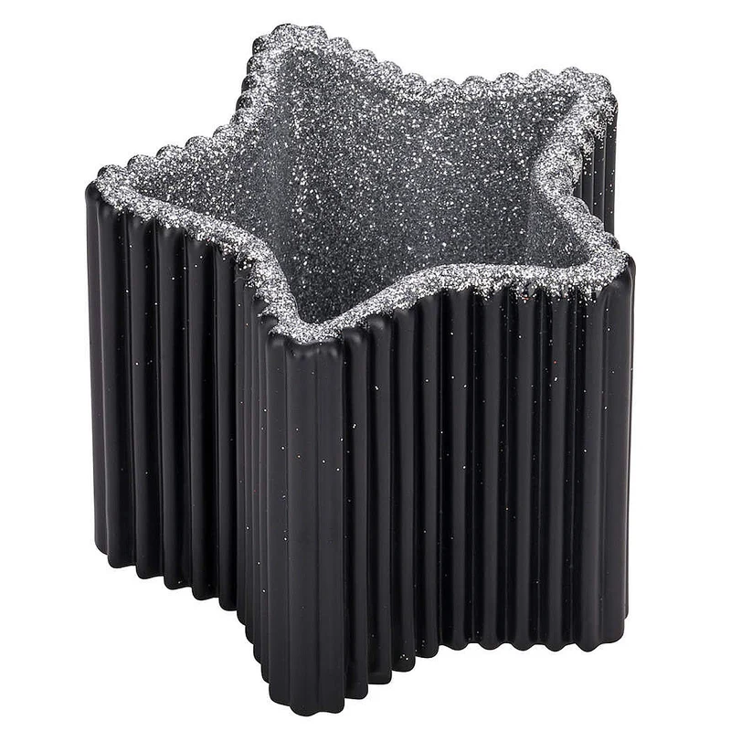 Teelichthalter Stern Glas schwarz silber glitzernd