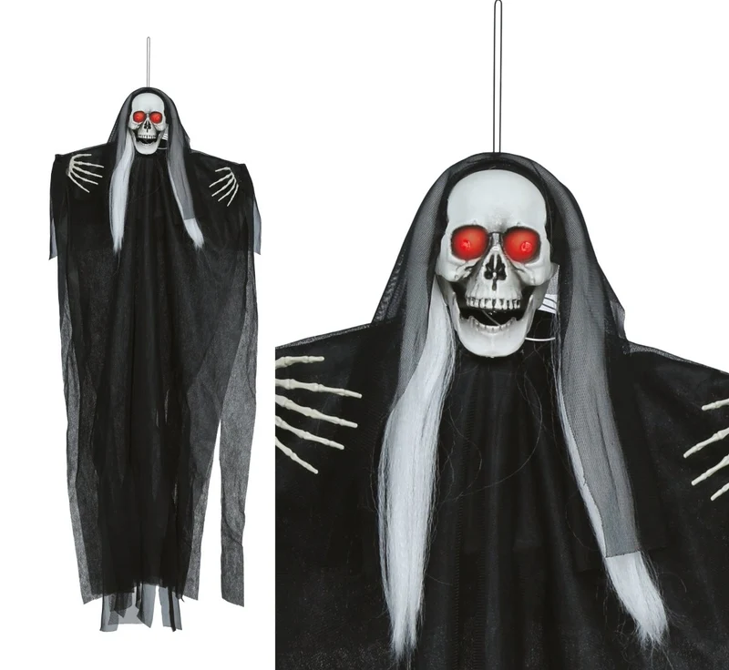 Halloween-Skelett zum Aufhängen mit Licht, Sound und Bewegung, 1,05 m