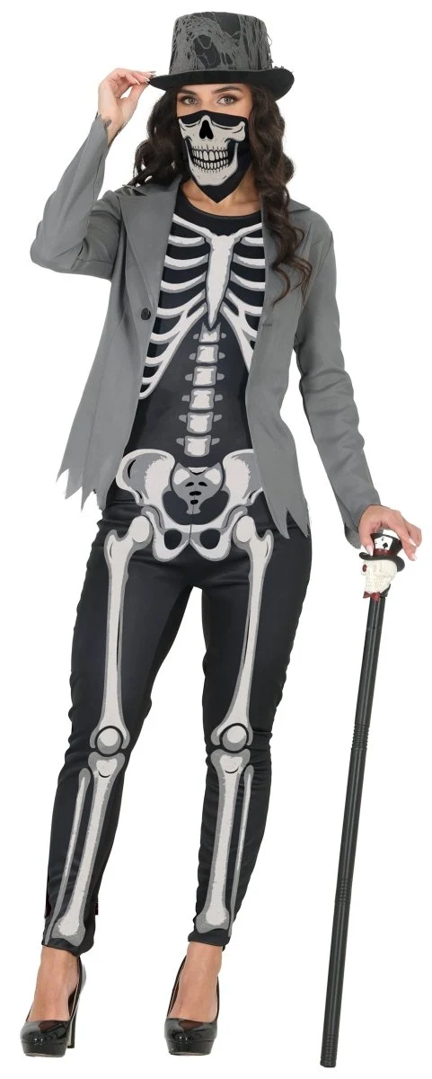 Halloween-Kostüm Schwarz-Weiß für Damen – Skelett