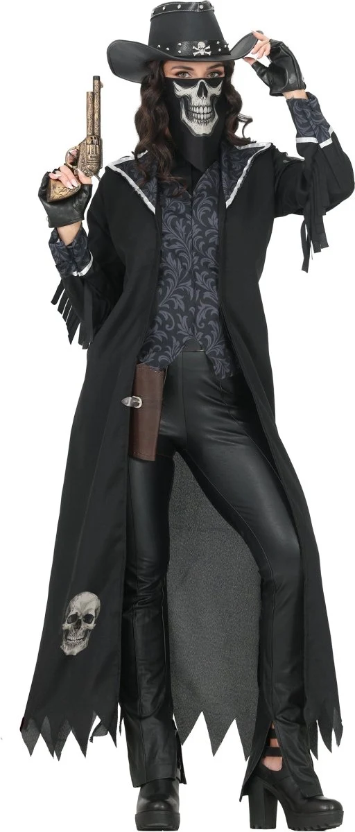 Halloween-Kostüm, schwarz, für Damen, Gothic-Cowgirl