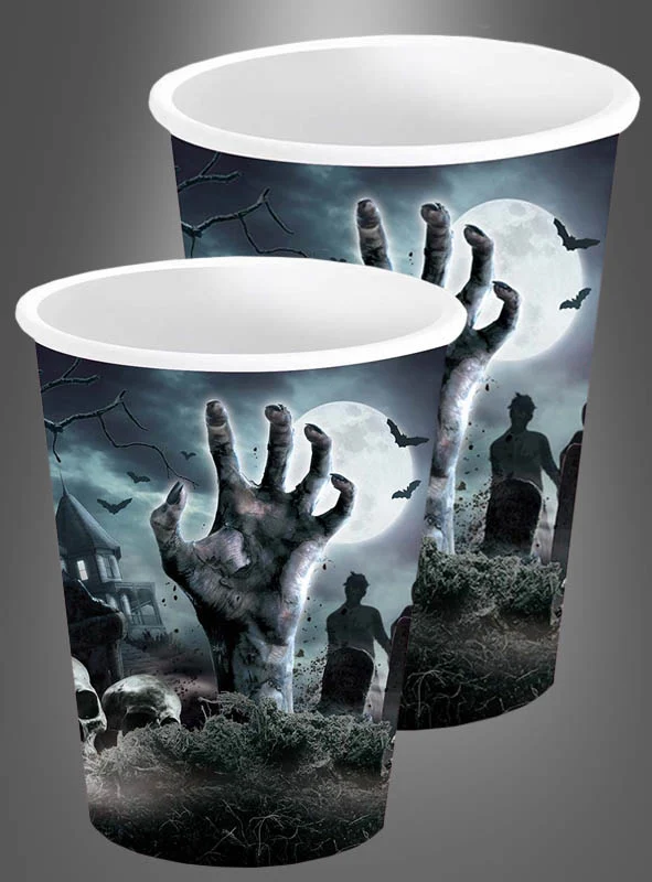 6er Friedhof Zombie Hand Pappbecher versch. Größen