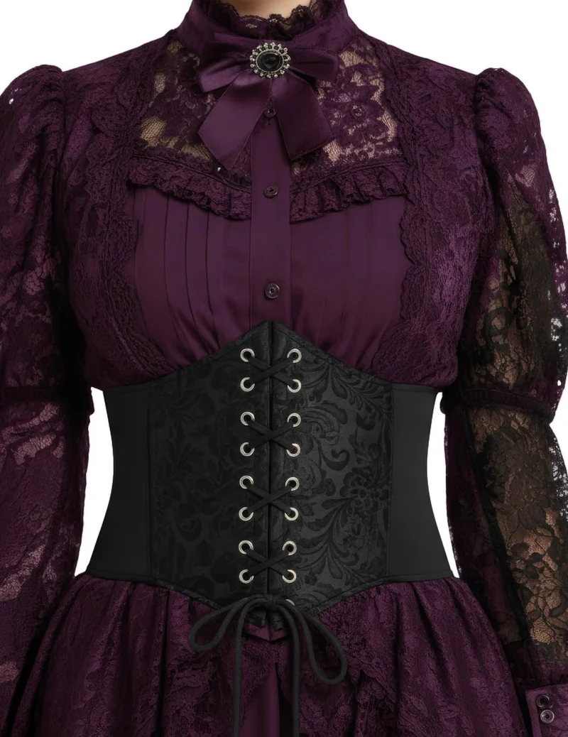 Schwarzes elastisches Korsett mit Barockmuster