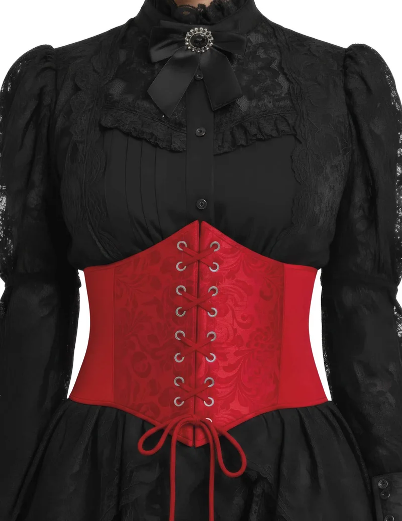 Elastisches Korsett Rot mit Barockmuster