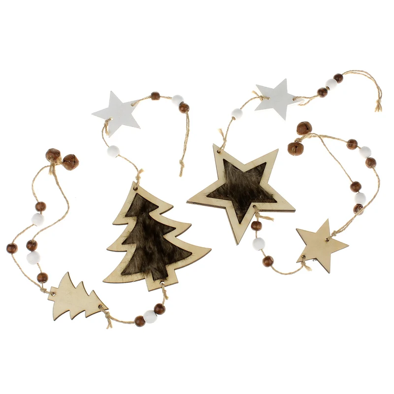 2er Set Weihnachtsgirlande Holz & Fell Stern Baum